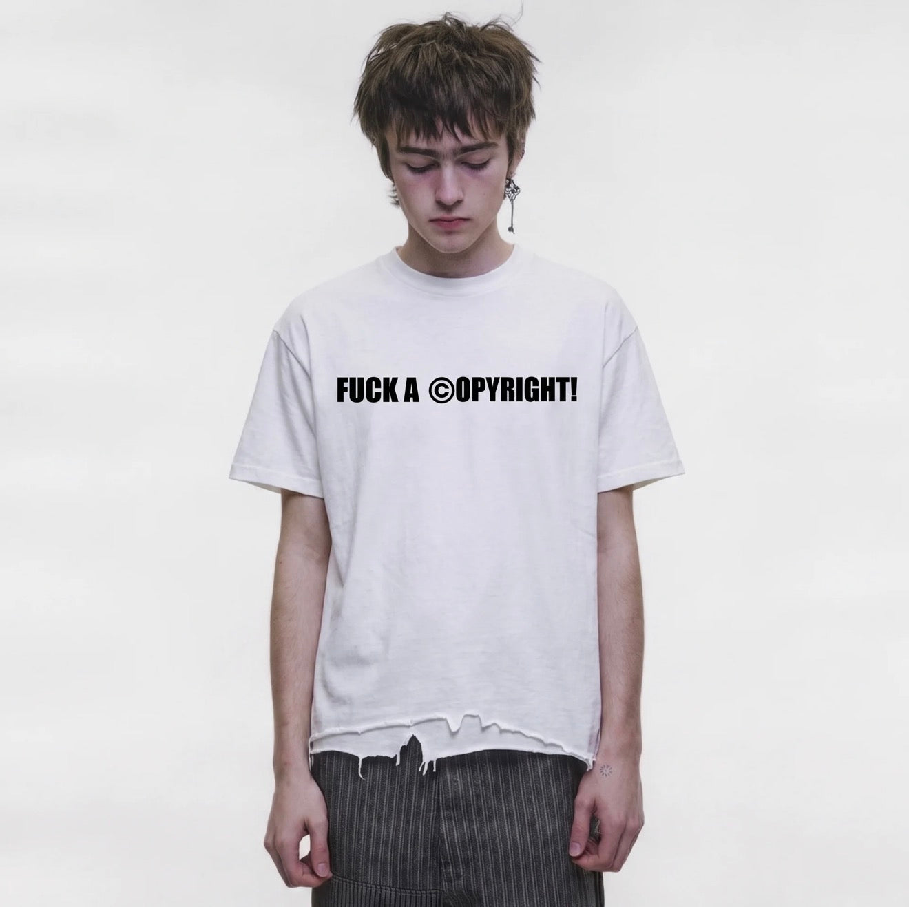 Fuck Copyright Distressed Tee — Black Colorway