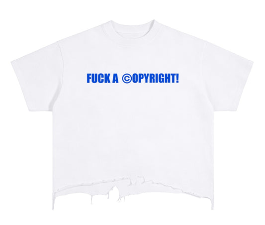 Fuck Copyright Distressed Tee — Blue Colorway